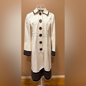 Boden Agar Scallop Cotton Trench Coat Navy Trim Wood Buttons 10